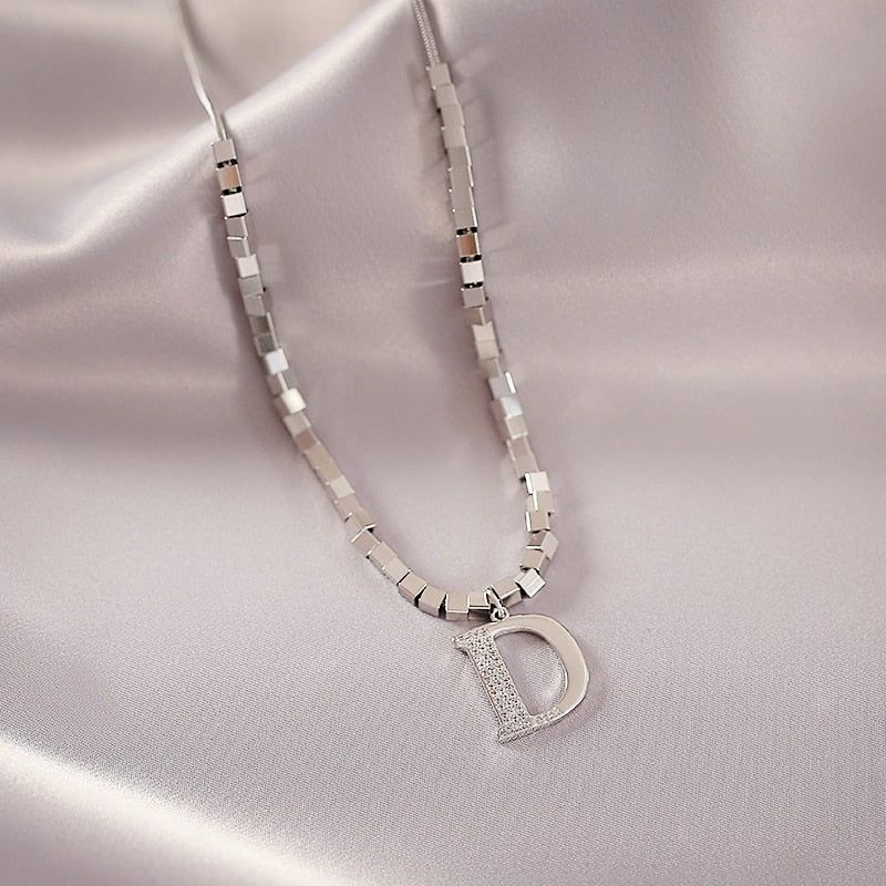 Zircon D Letter Long Necklaces