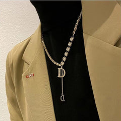 Zircon D Letter Long Necklaces