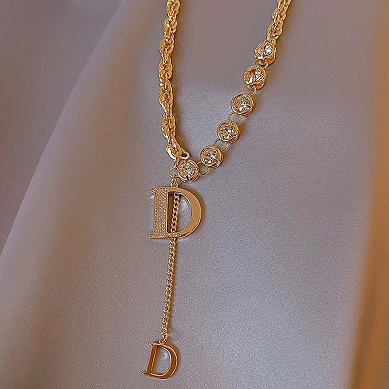 Zircon D Letter Long Necklaces