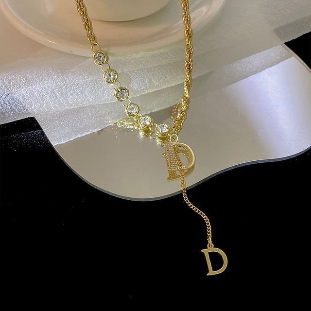 Zircon D Letter Long Necklaces