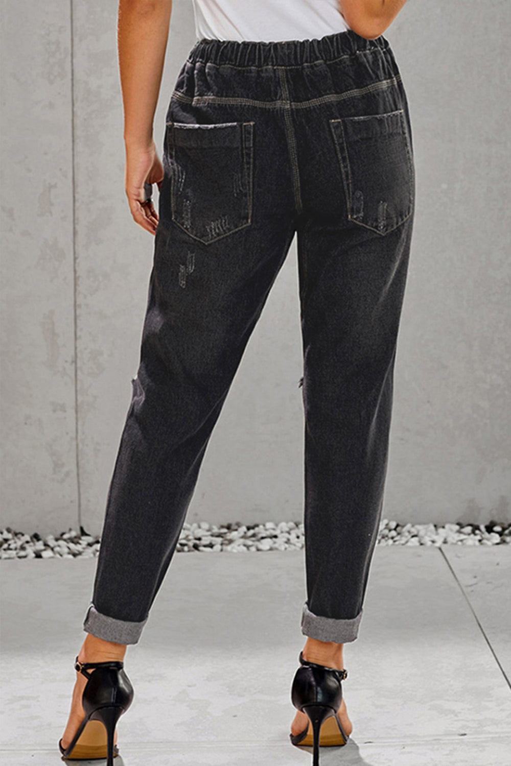 High-Waisted Tie Straight-Leg Ripped Jeans