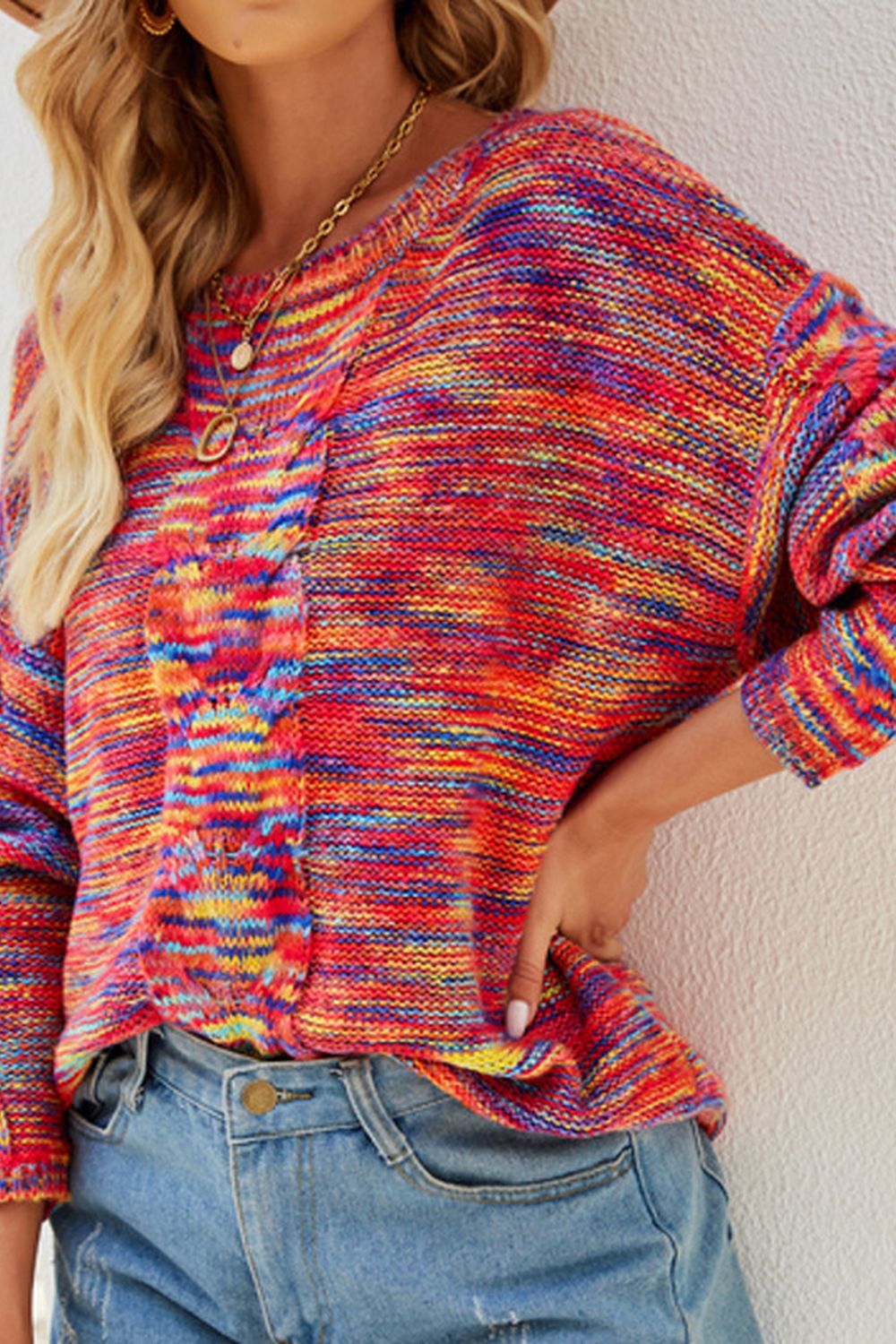 Mix Color Long Sleeve Loose Pullover