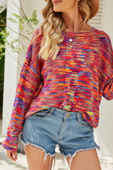 Mix Color Long Sleeve Loose Pullover
