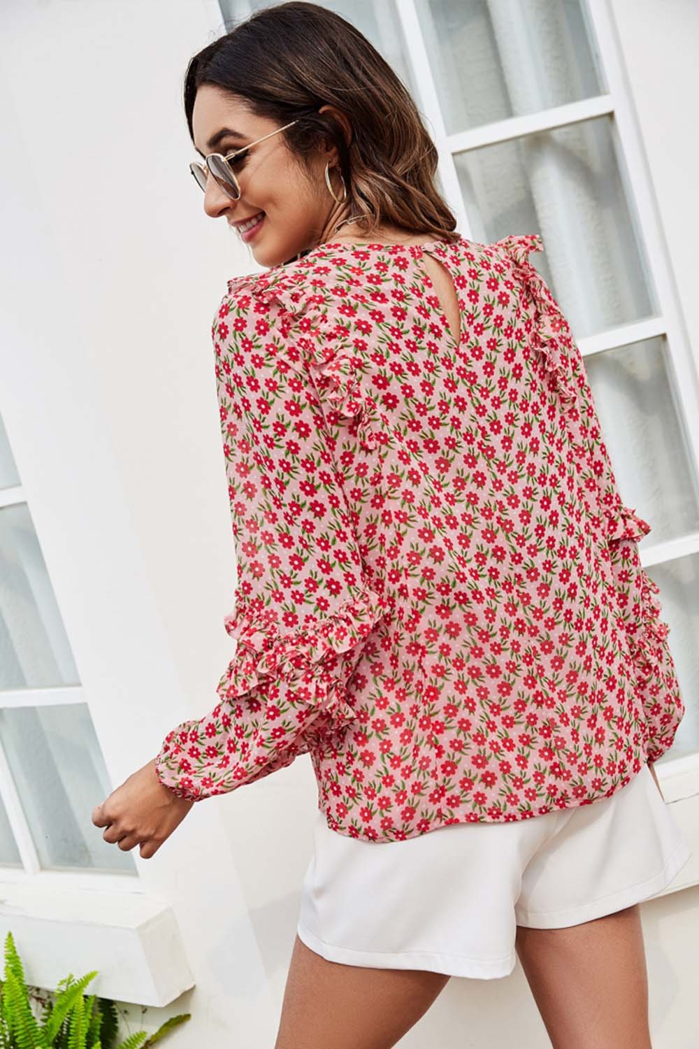 Floral Lace-Sleeve Shirt