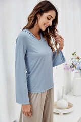Chiffon Flared Sleeve Hooded T-Shirt