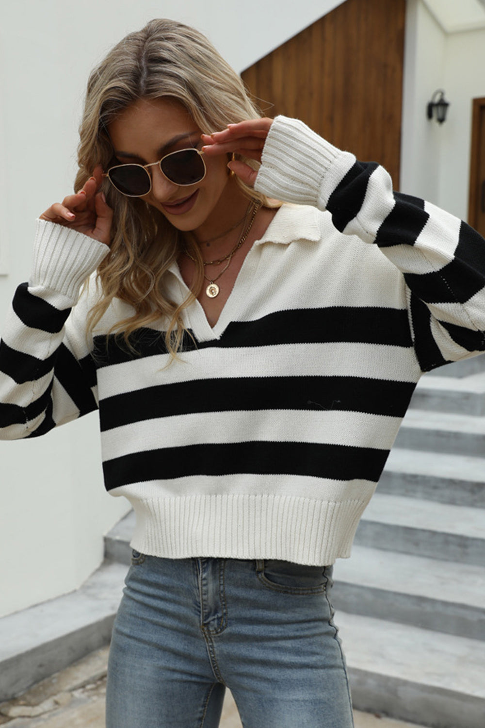 Loose Striped Contrast Pullover