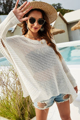 Hollow Bat Sleeve Knit Cover-Up Pullover