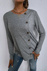 Round Neck Long Sleeve Single-Breasted T-Shirt