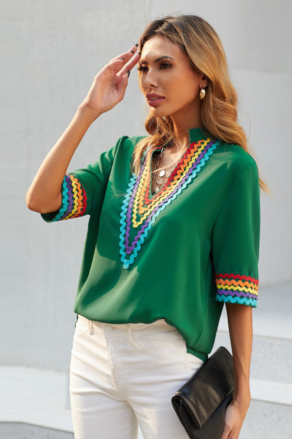 Contrast Embroidered Half-sleeve Shirt