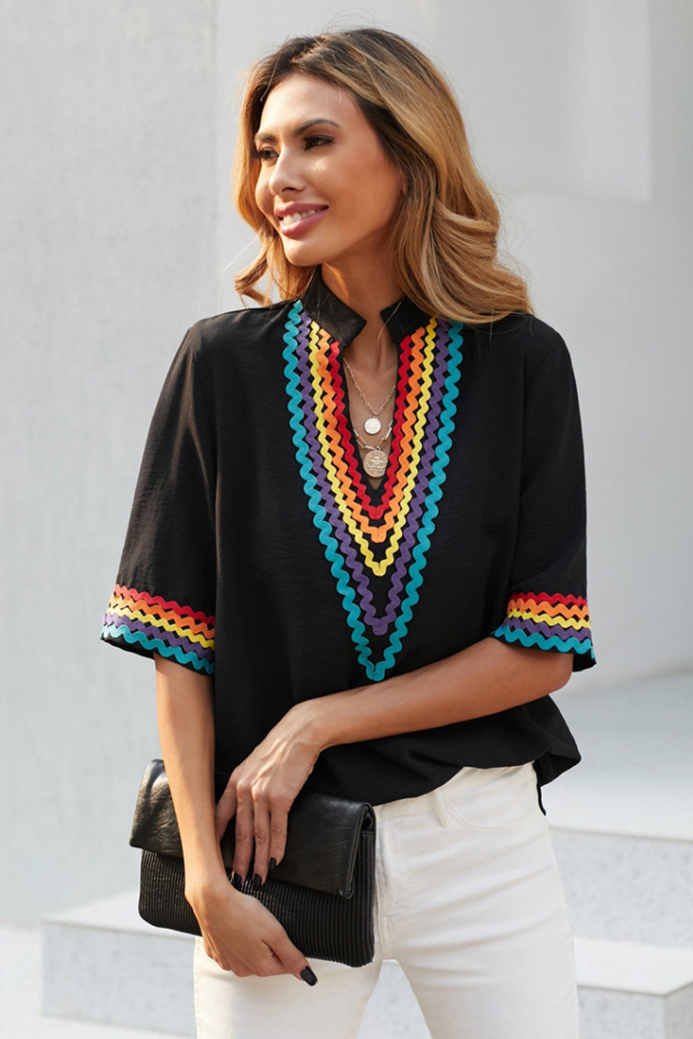 Contrast Embroidered Half-sleeve Shirt
