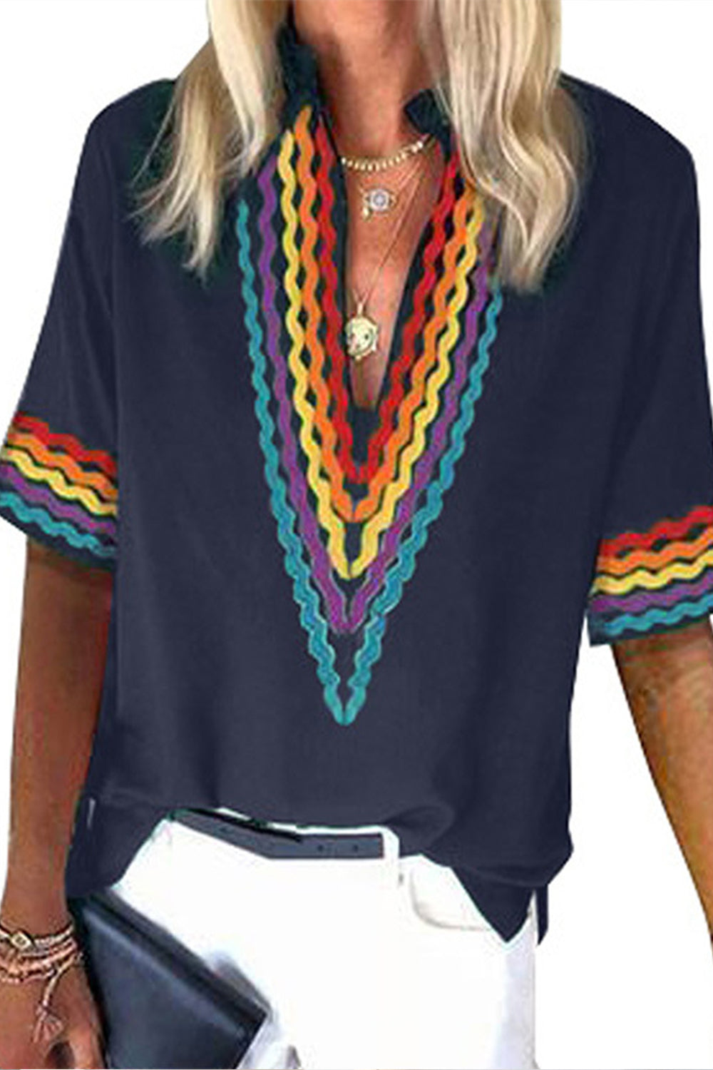 Contrast Embroidered Half-sleeve Shirt