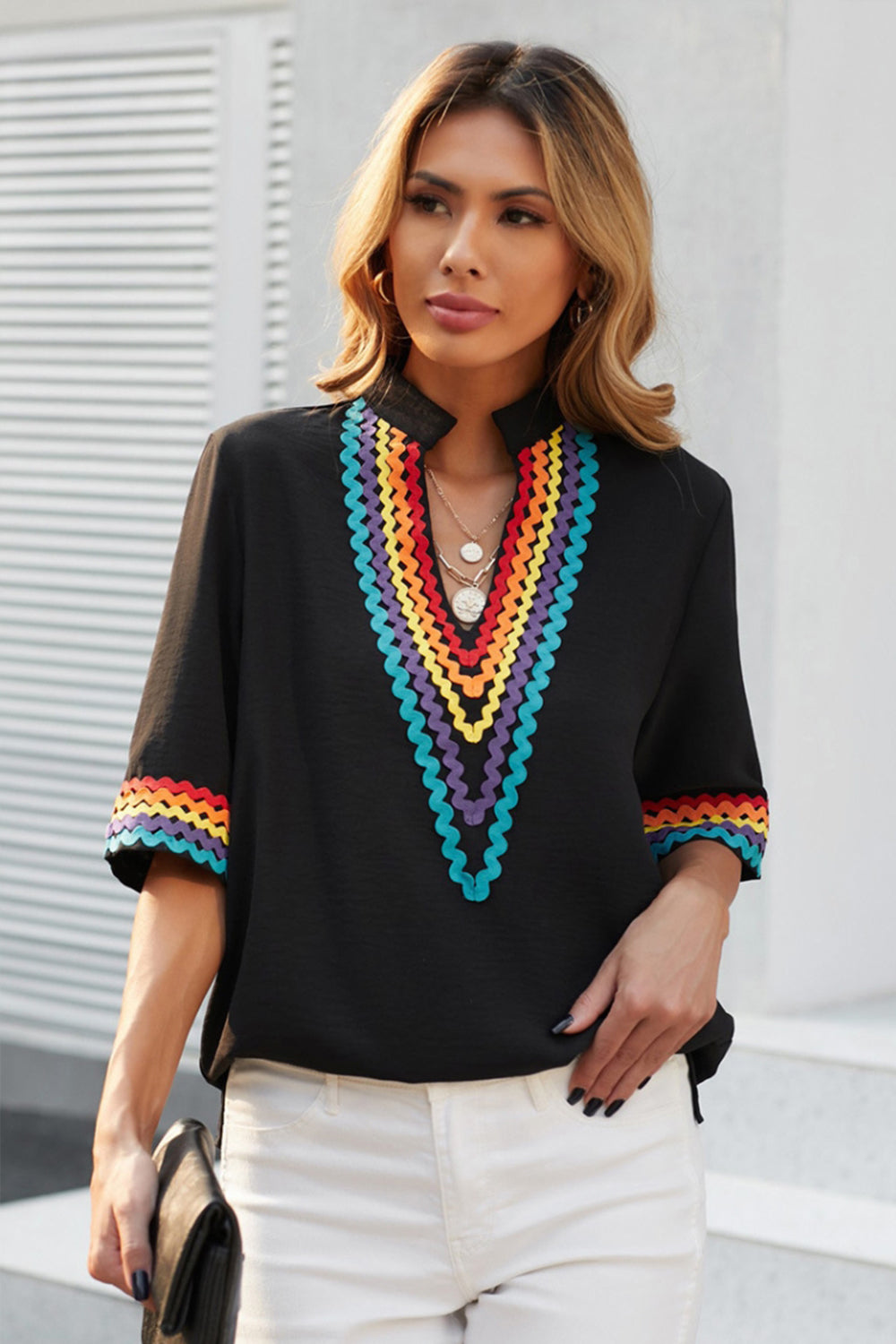 Contrast Embroidered Half-sleeve Shirt