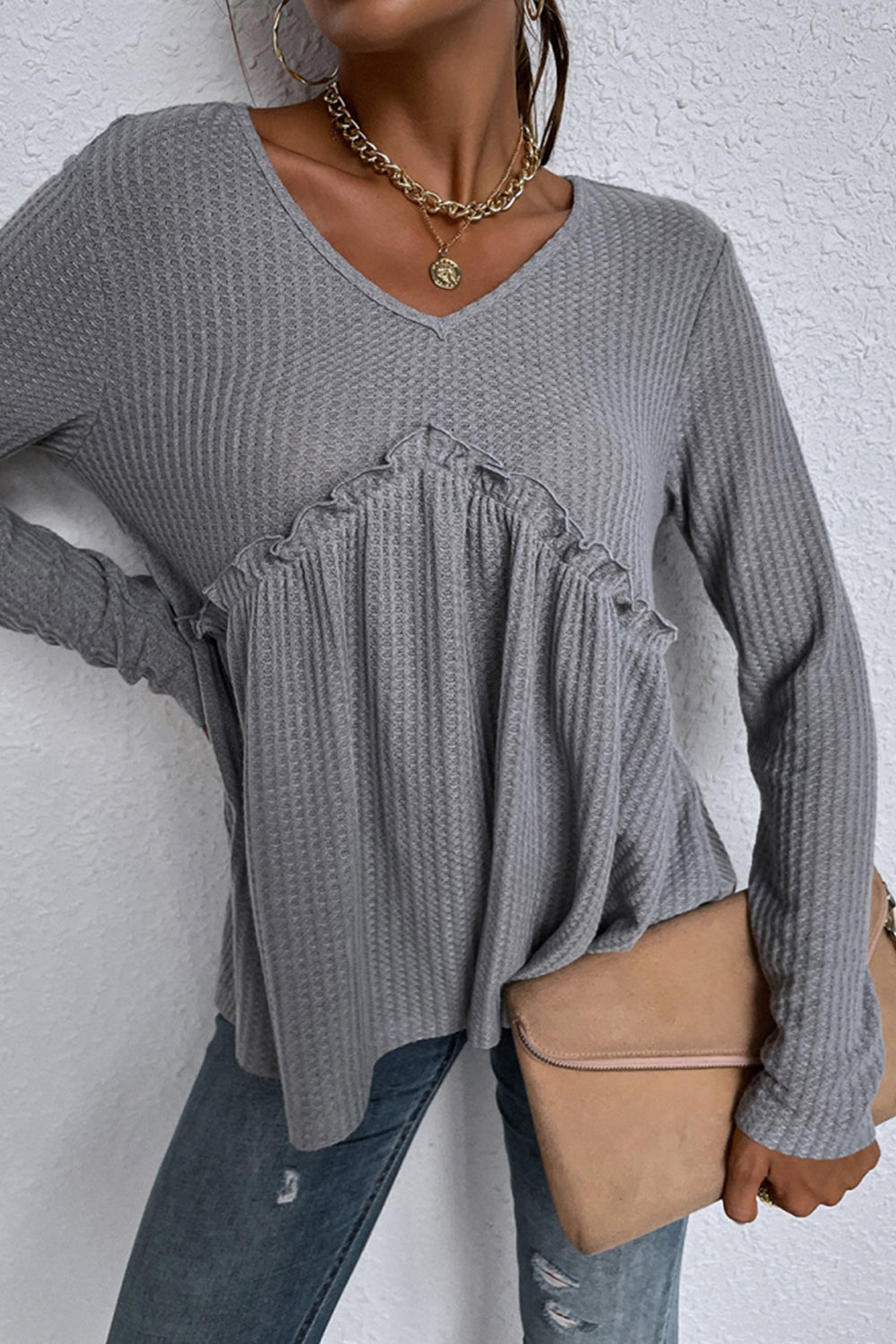 Patchwork Irregular Long-Sleeved T-Shirt
