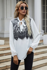 Black Lace Patchwork Bow Shirt