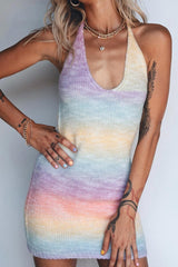 Open Back Rainbow Knit Halter Dress