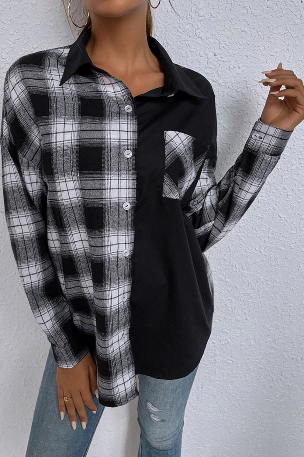 Black And White Plaid Single-Breasted Shirt