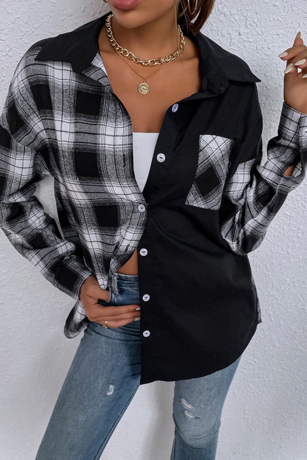 Black And White Plaid Single-Breasted Shirt