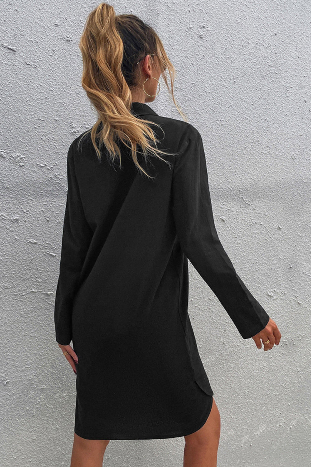 Black Single-Breasted Lapel Dress