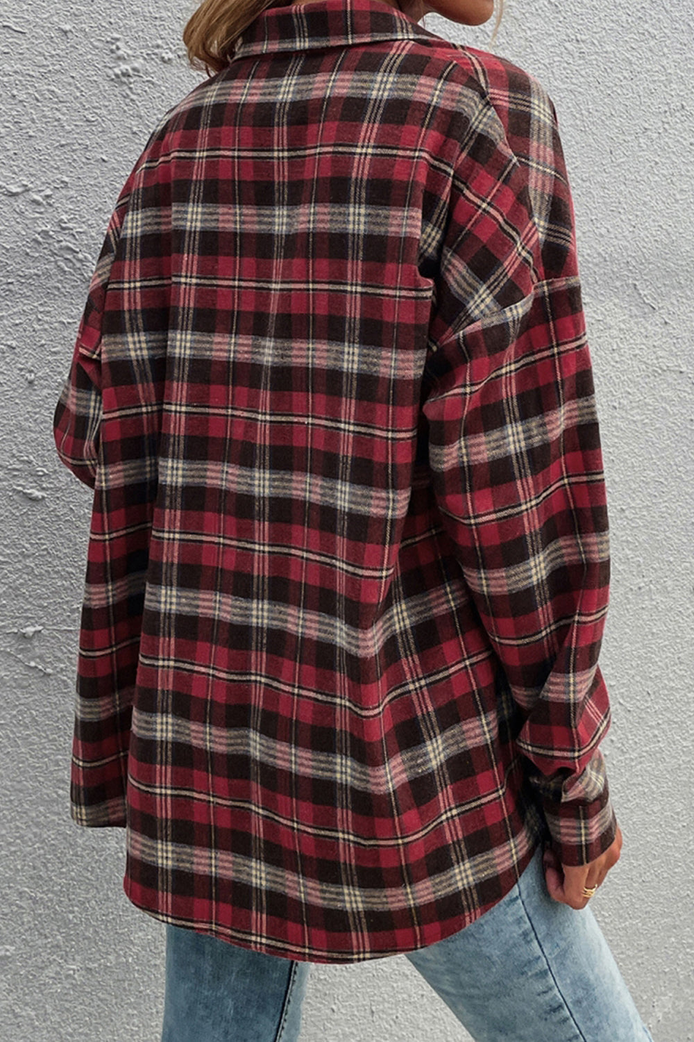 Red Plaid Lapel Single-Breasted Shirt