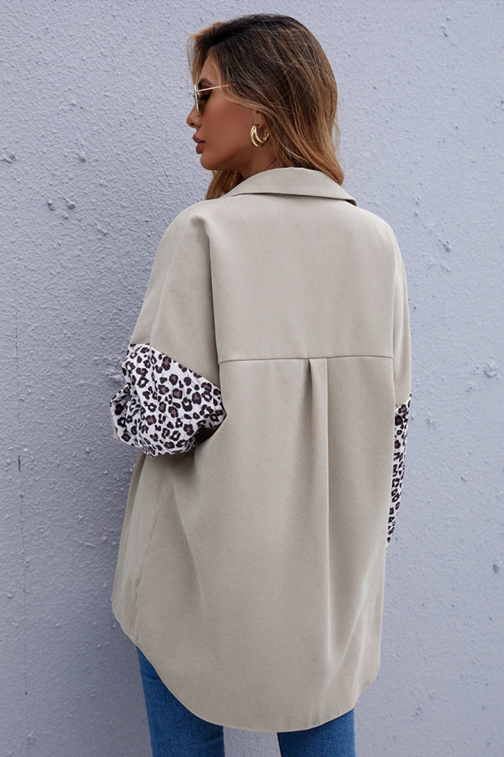 Lapel Patchwork Leopard Print Shirt