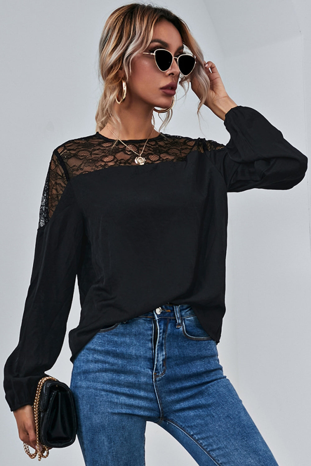 Mesh Stitching Long-Sleeved Shirt