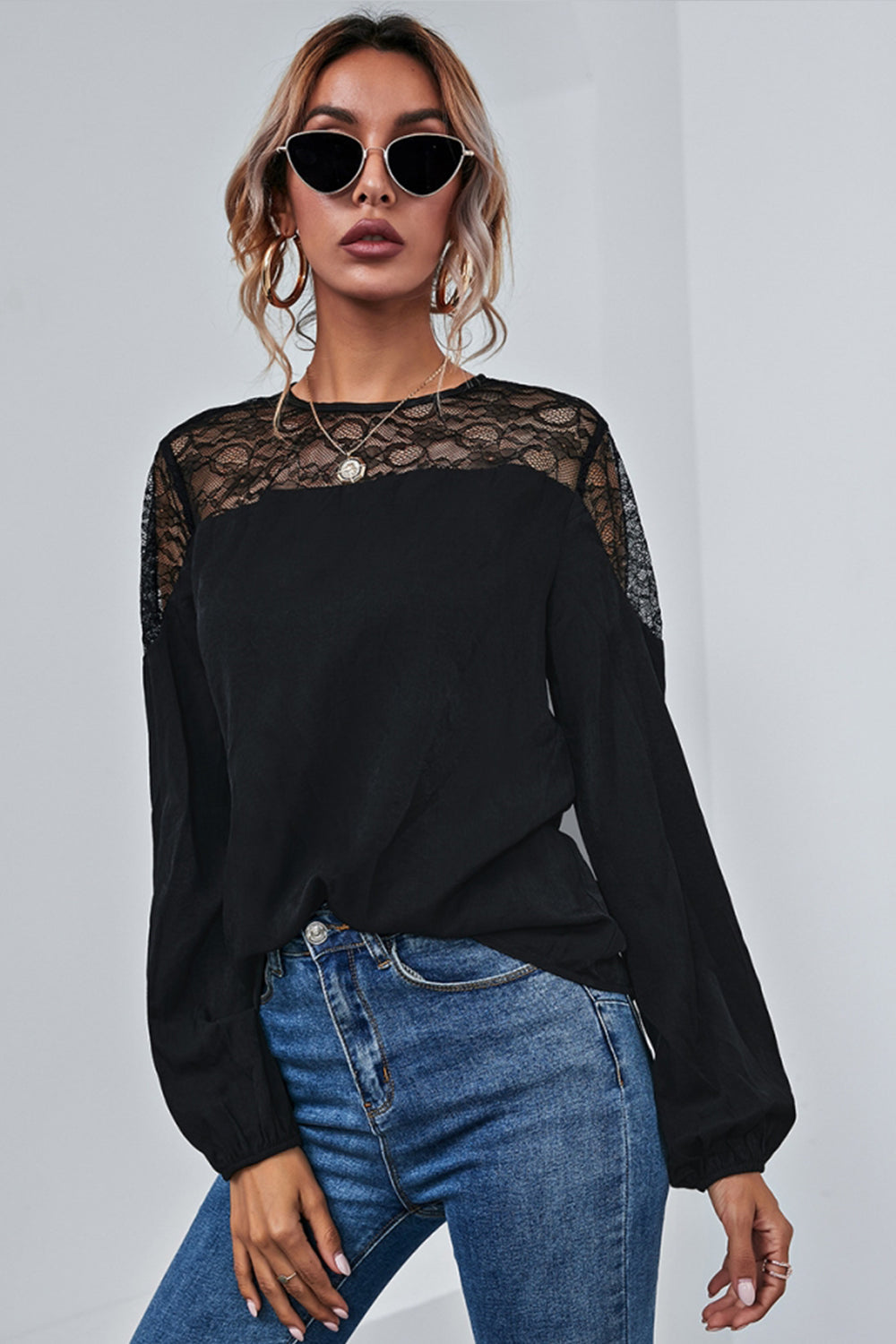 Mesh Stitching Long-Sleeved Shirt