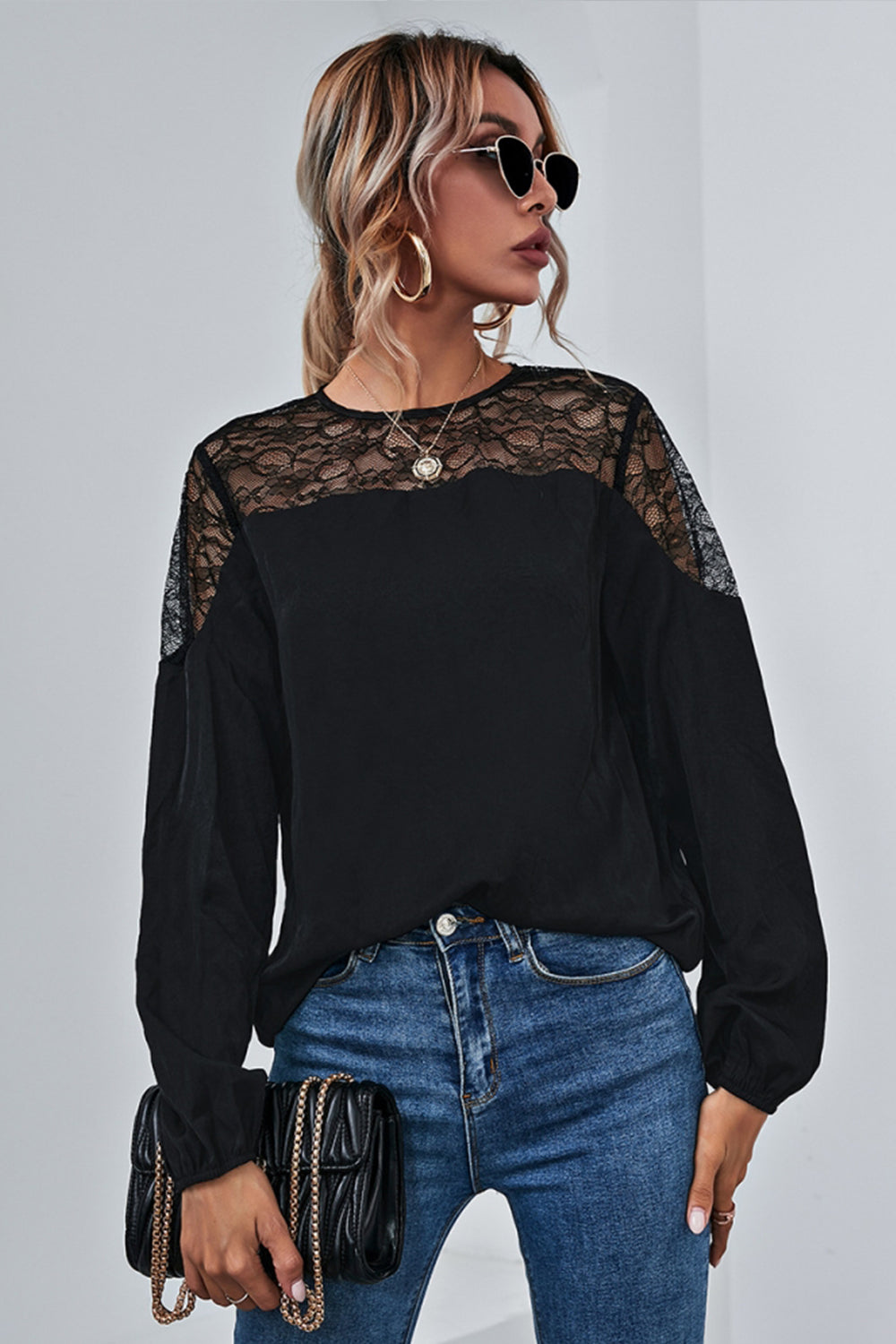 Mesh Stitching Long-Sleeved Shirt
