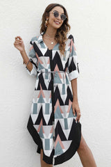 Single-Breasted Lapel Long-Sleeved Dress