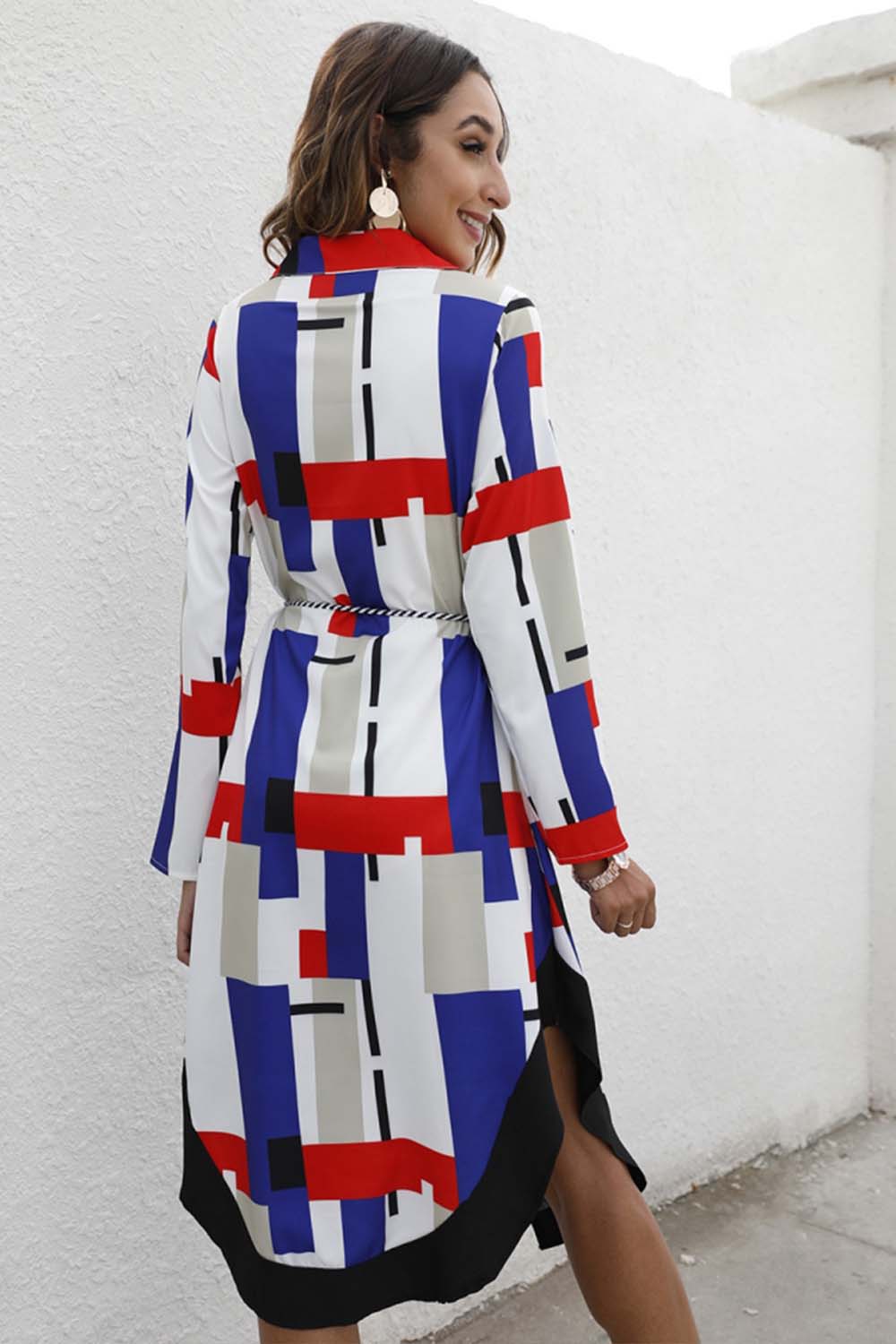 Single-Breasted Lapel Long-Sleeved Dress