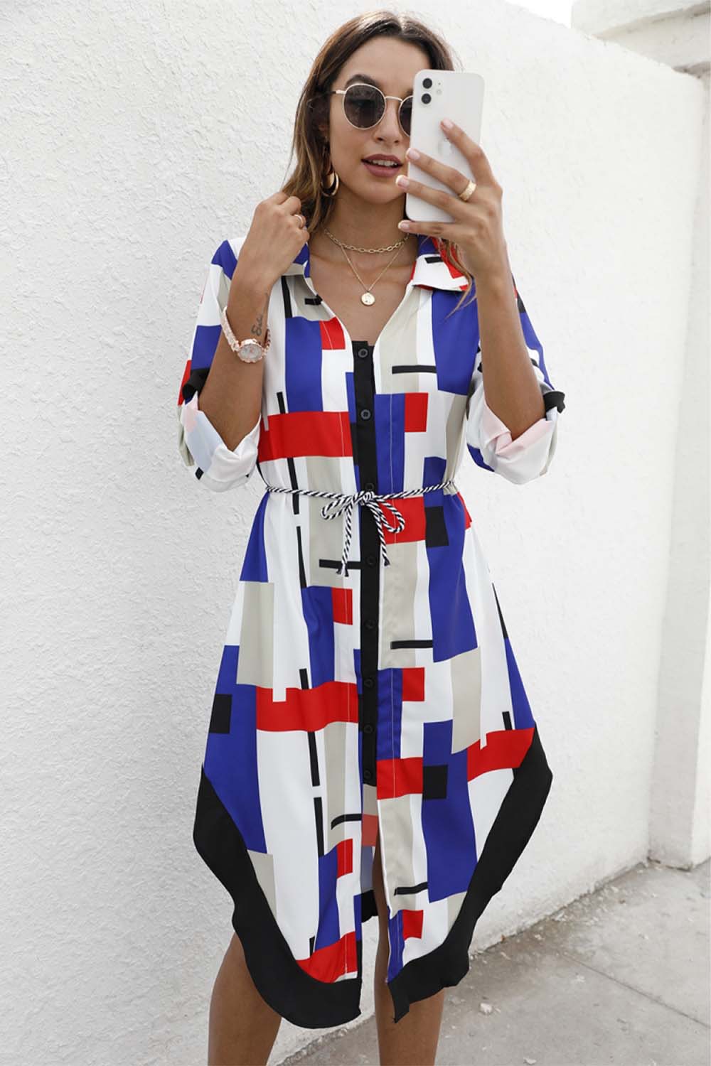 Single-Breasted Lapel Long-Sleeved Dress