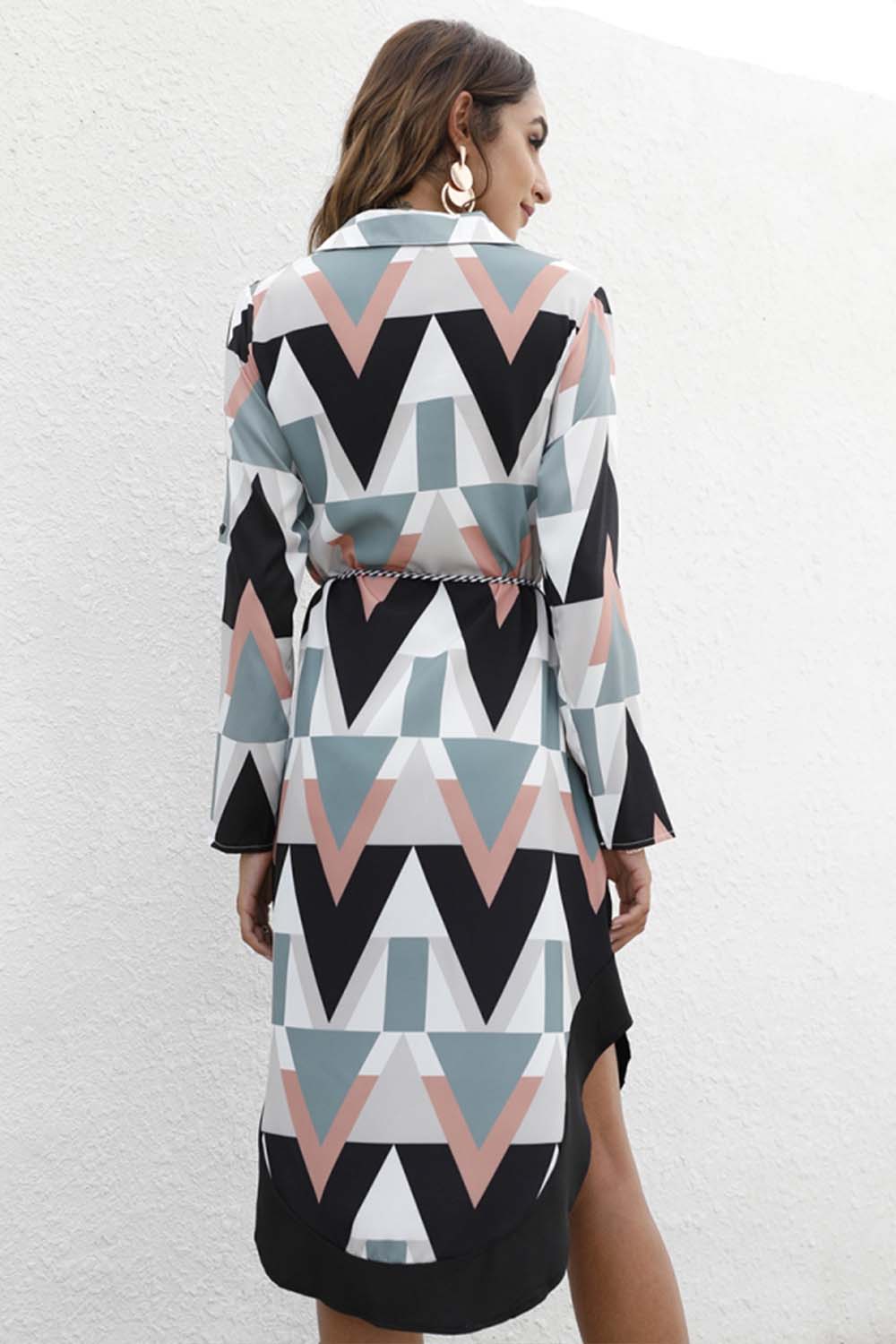 Single-Breasted Lapel Long-Sleeved Dress