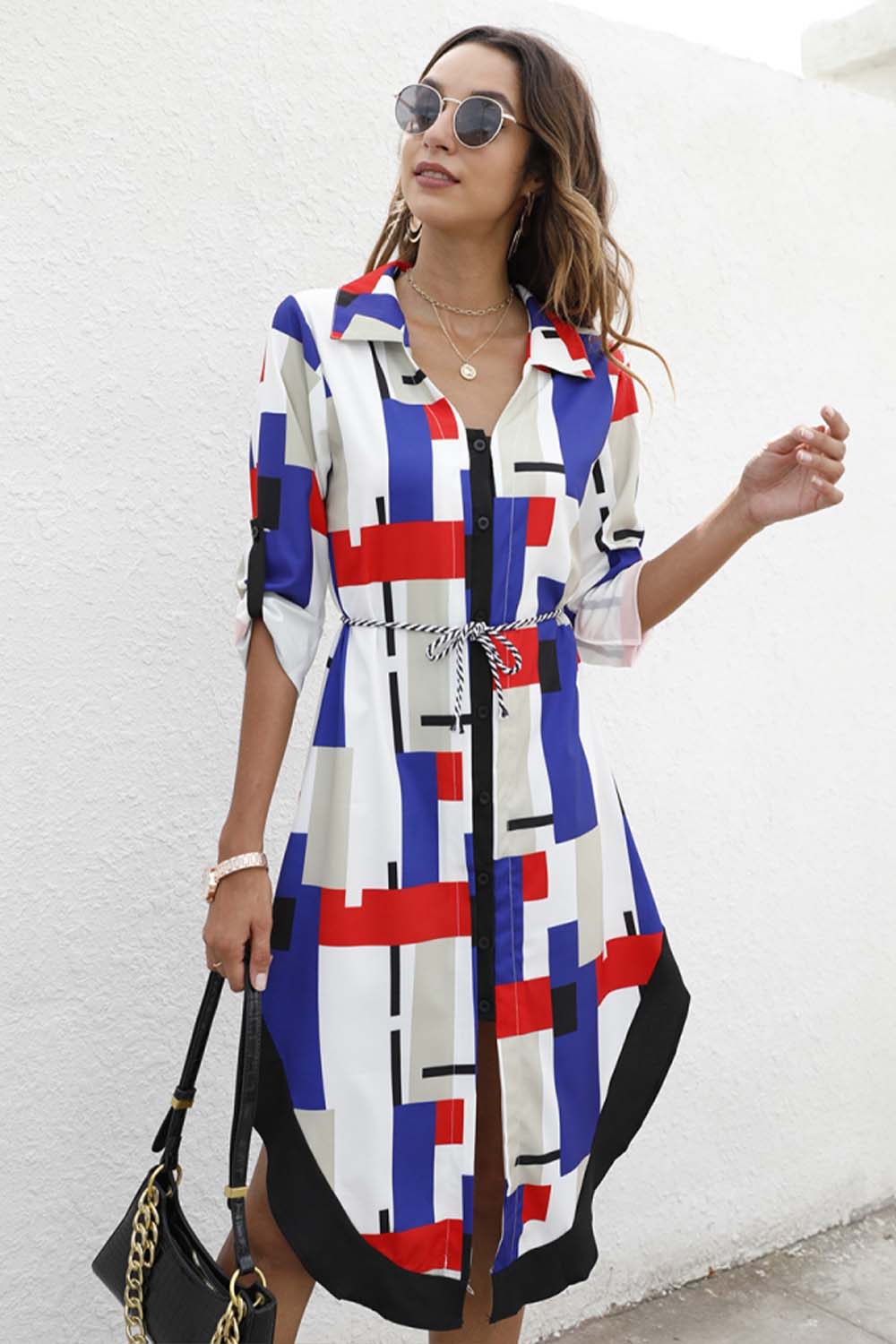 Single-Breasted Lapel Long-Sleeved Dress