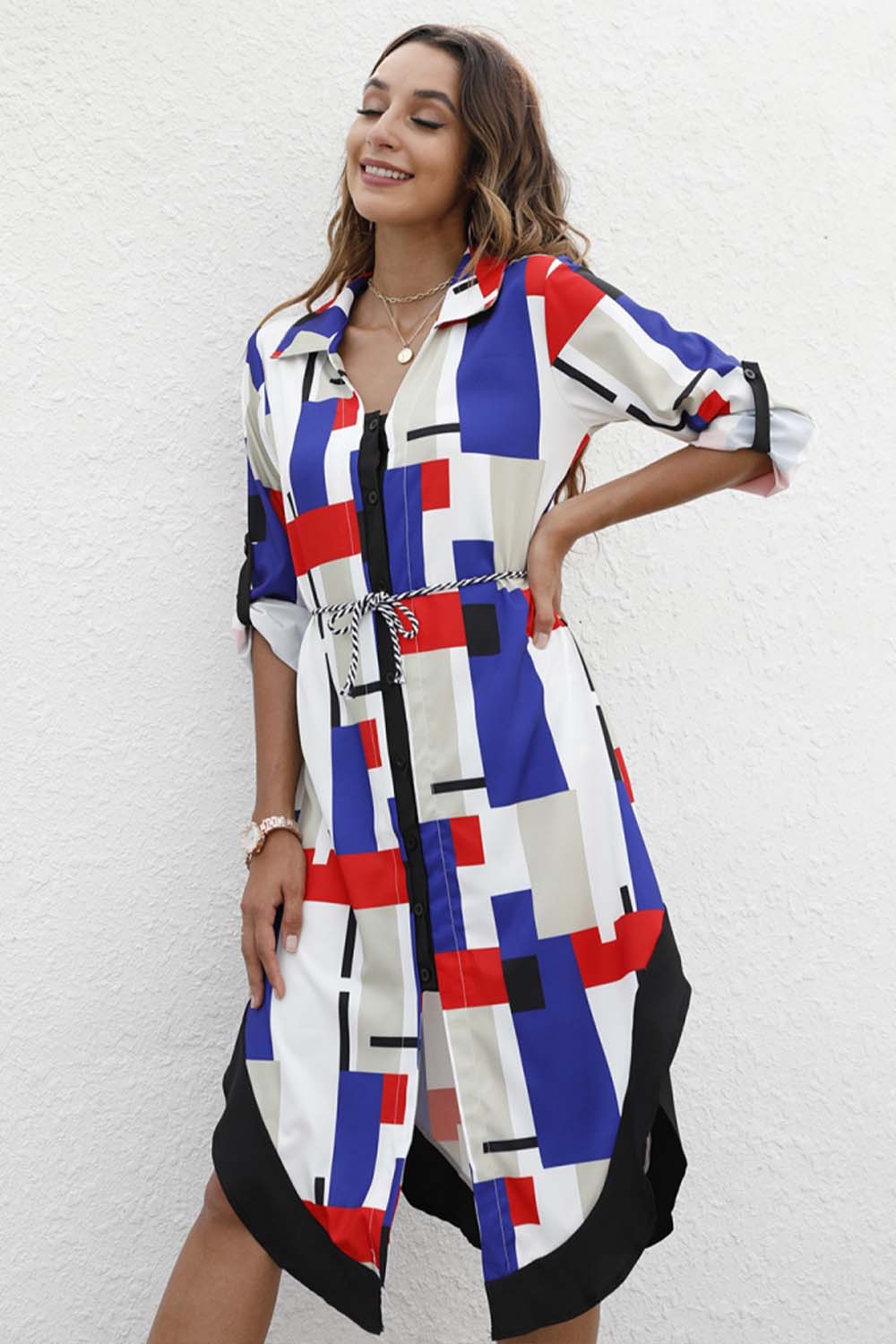 Single-Breasted Lapel Long-Sleeved Dress