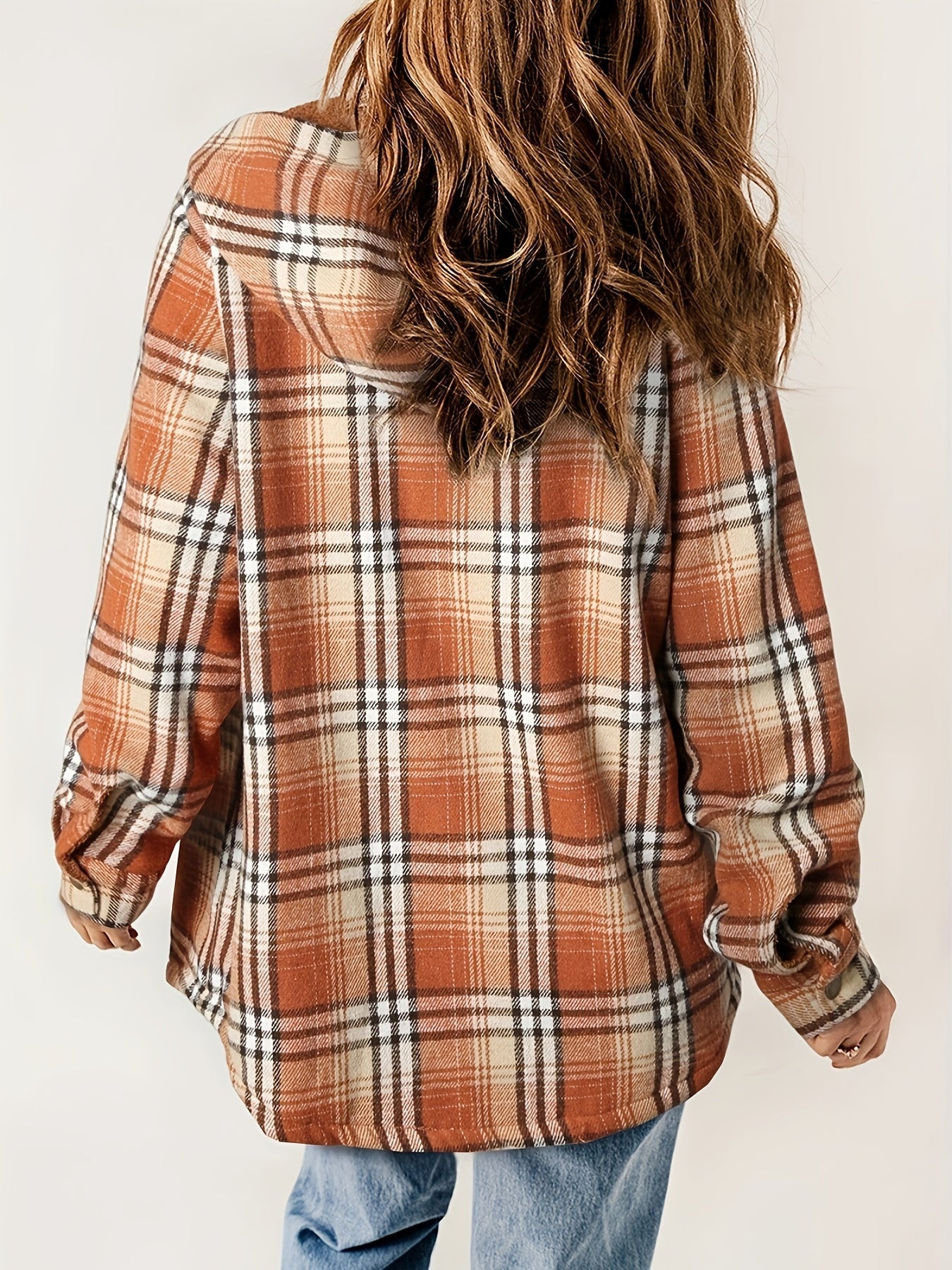 Plaid Pattern Velvet Lining Hooded Jacket