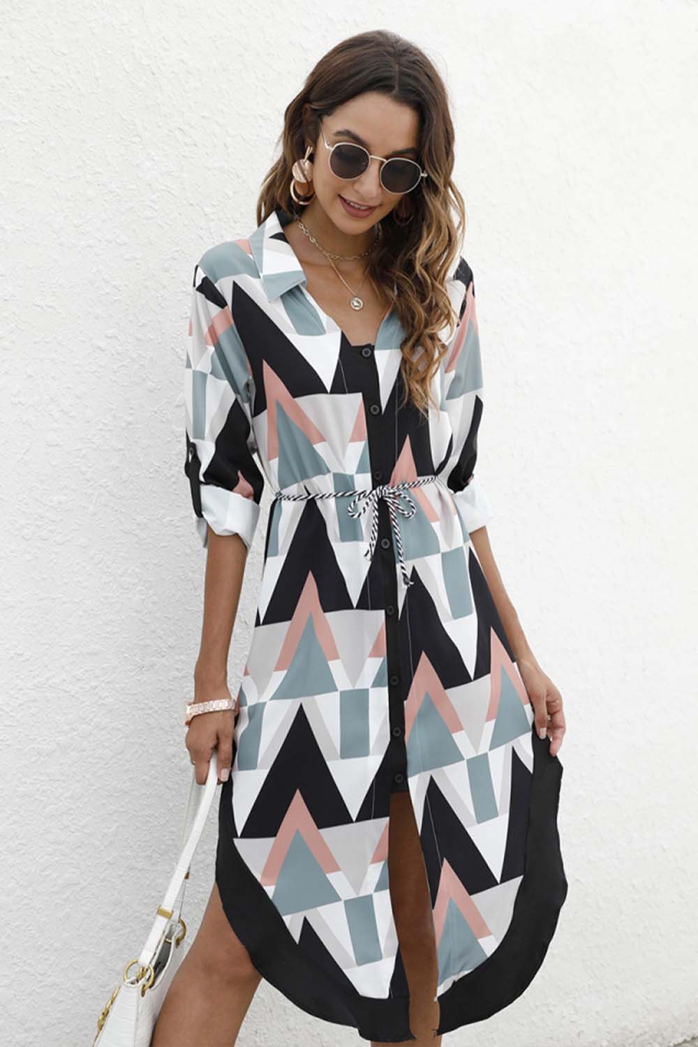 Single-Breasted Lapel Long-Sleeved Dress
