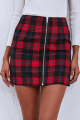 Plaid Zipper Hip Skirt