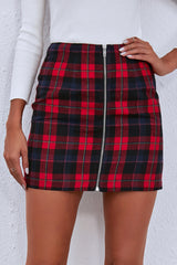 Plaid Zipper Hip Skirt