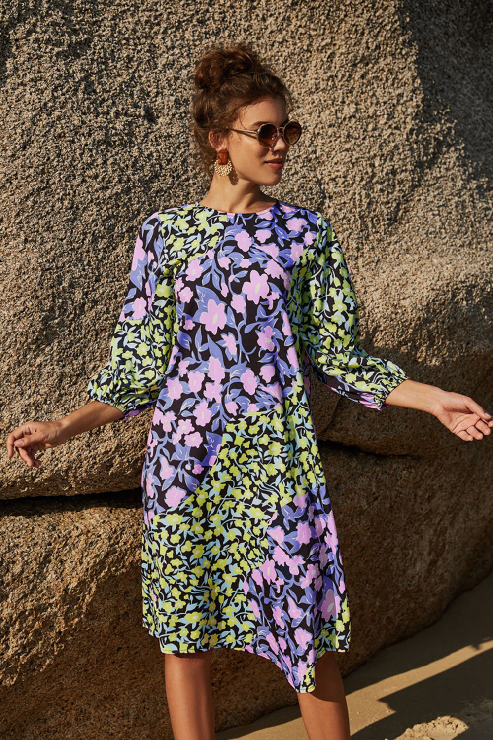 Round Neck Mid-Sleeve Dress