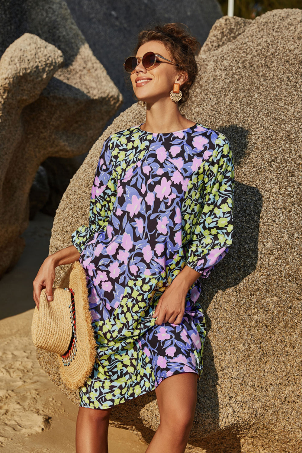 Round Neck Mid-Sleeve Dress