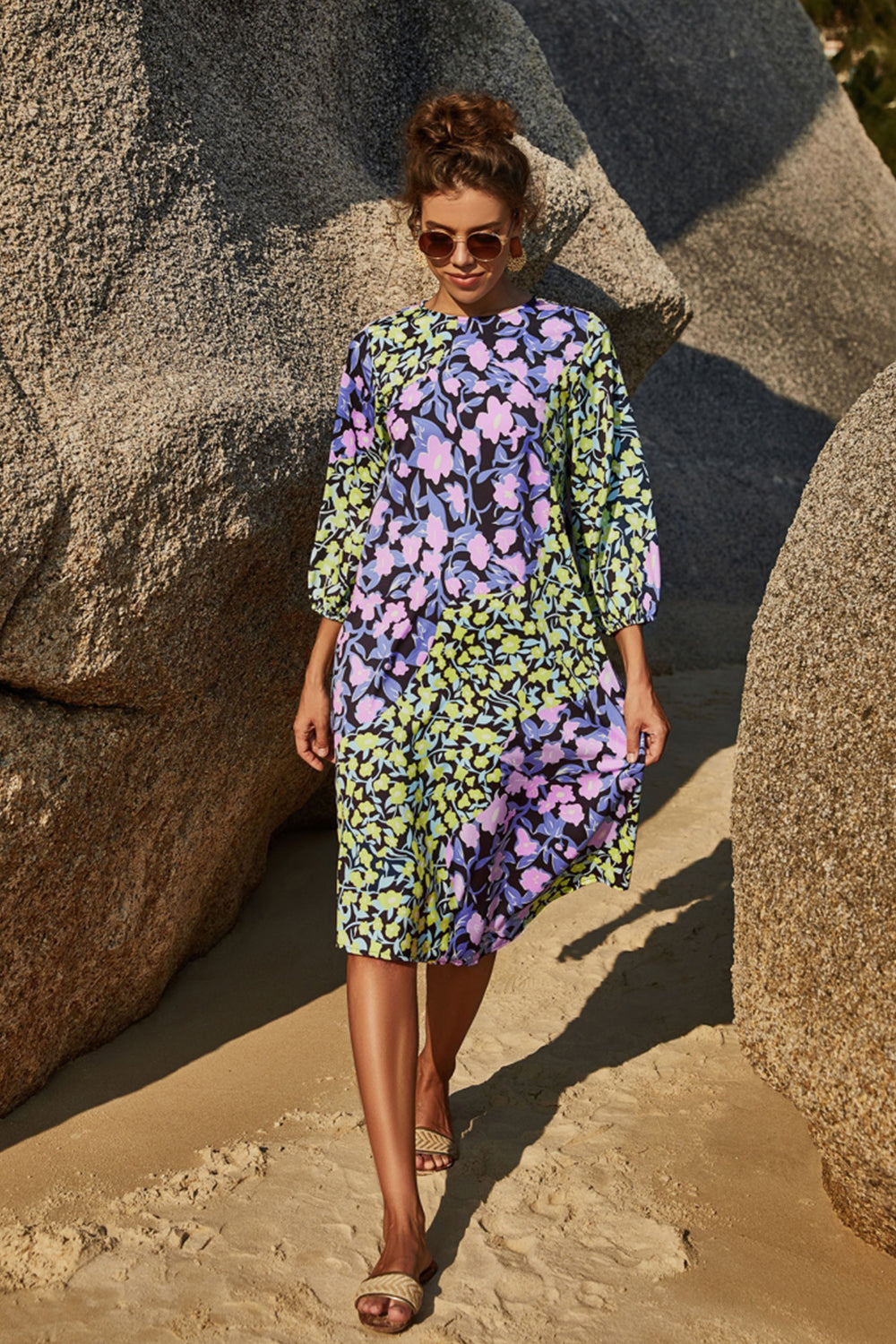 Round Neck Mid-Sleeve Dress