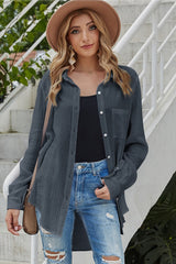 Lapel Single-Breasted Solid Color Shirt