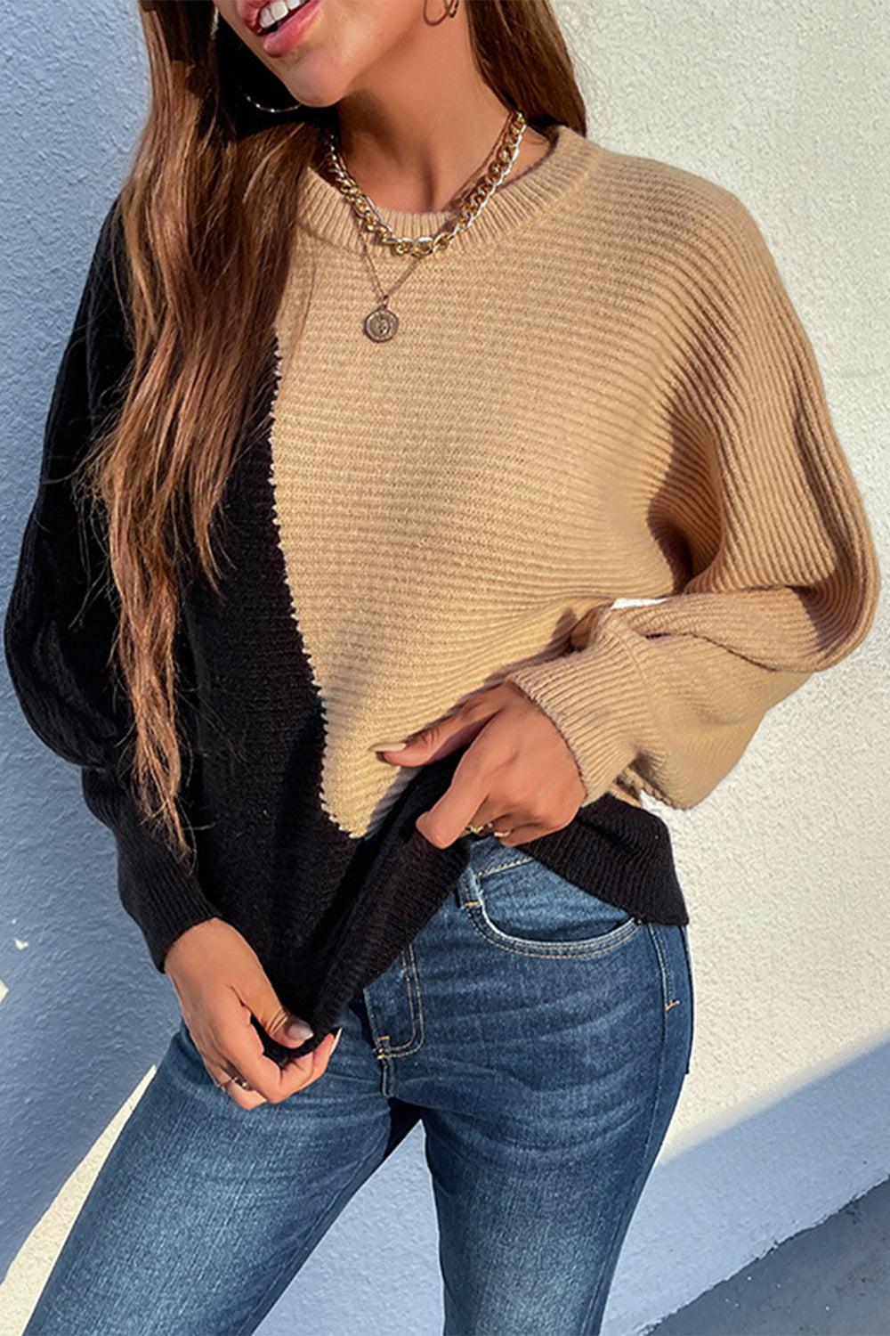 Round Neck Contrast Sweater