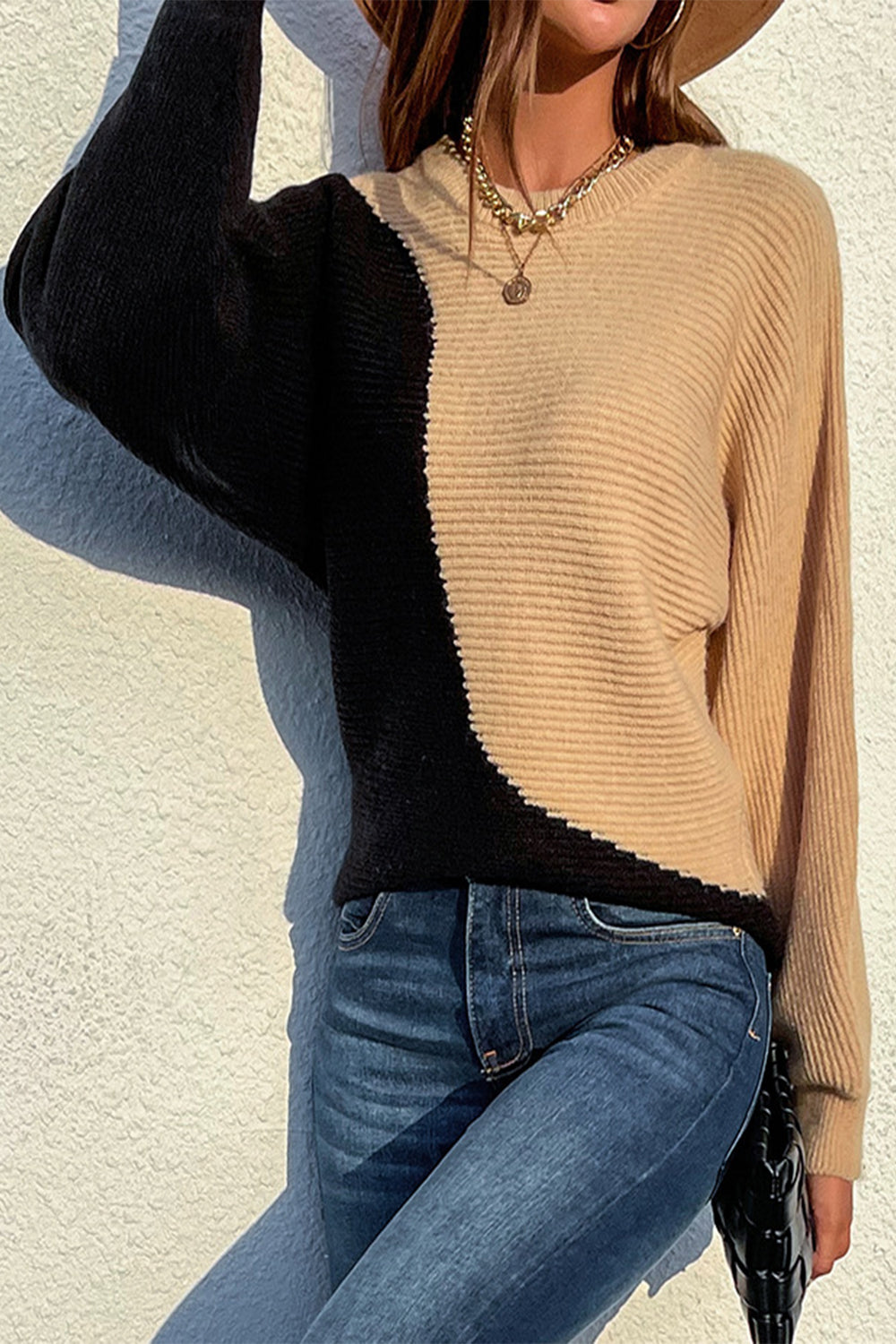 Round Neck Contrast Sweater