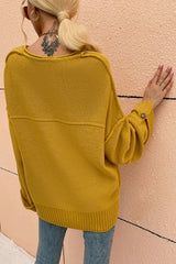 Reverse Button V-Neck Sweater