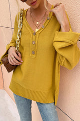 Reverse Button V-Neck Sweater