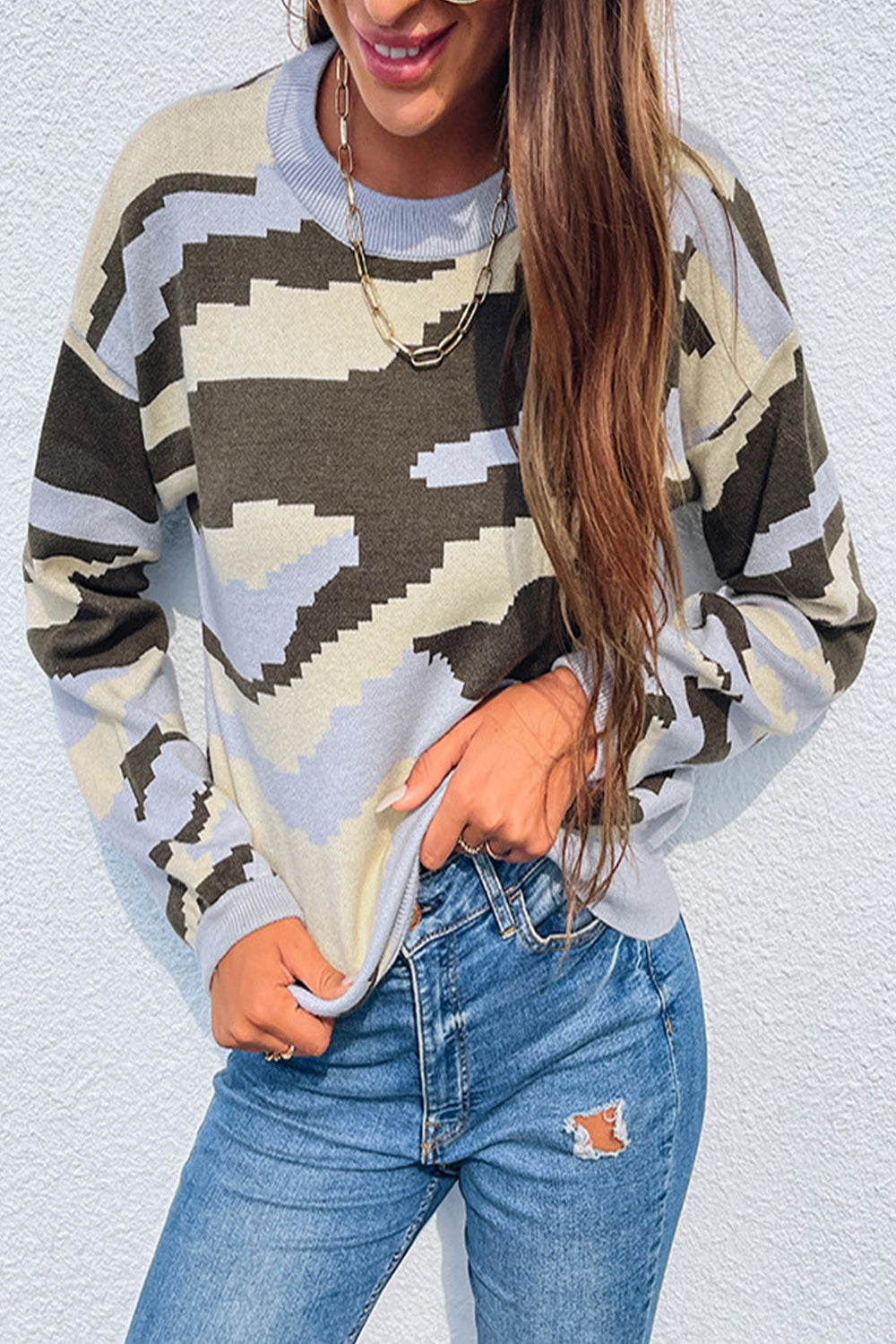 Round Neck Camouflage Leopard Sweater