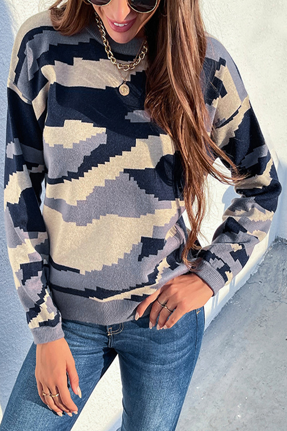 Round Neck Camouflage Leopard Sweater