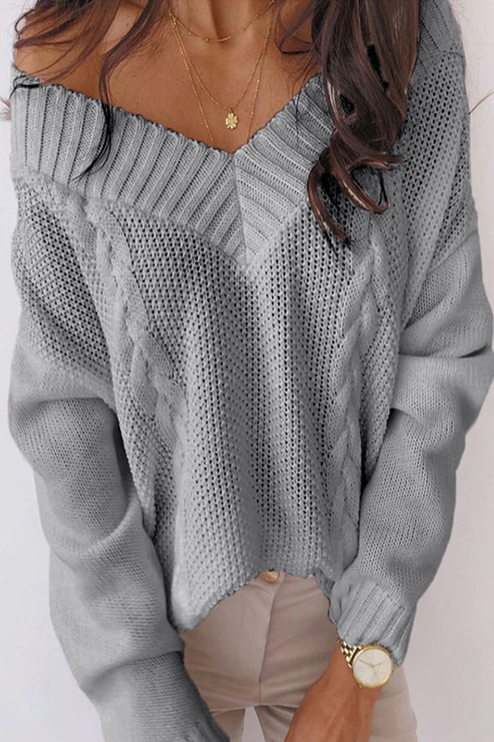 Deep-V Neck Twist Sweater