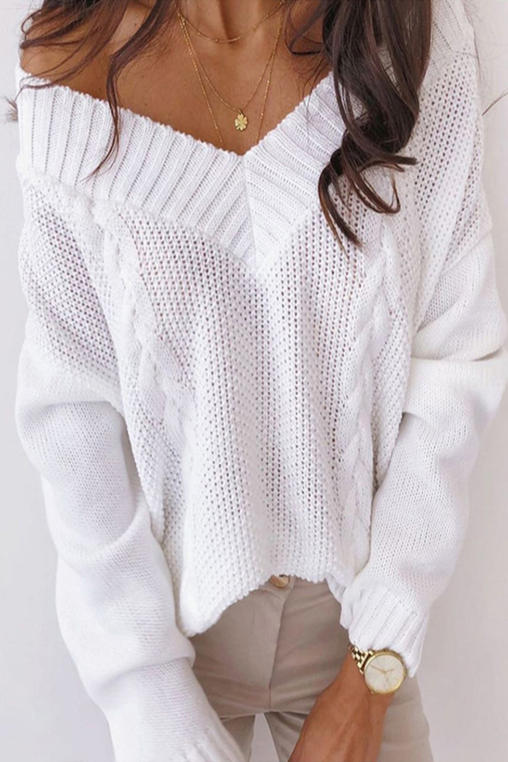 Deep-V Neck Twist Sweater