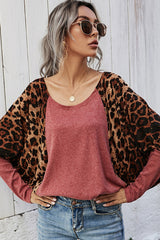 Leopard Print Stitching One-neck Bat Sleeve Top